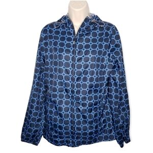 Lands End Blue Geometric Print Long‎ Sleeve Zip Up Hooded Windbreaker Size S
